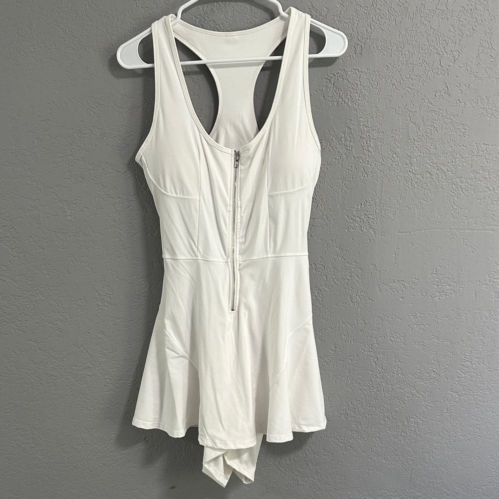 White tennis Dress with Zipper & Built in shorts